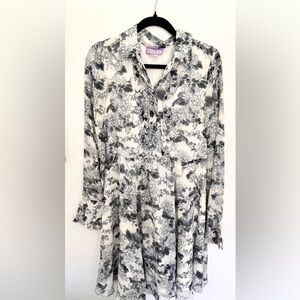 Vivienne Tam Silk Vintage Pleated Ruffle Floral Shirt Dress Preppy